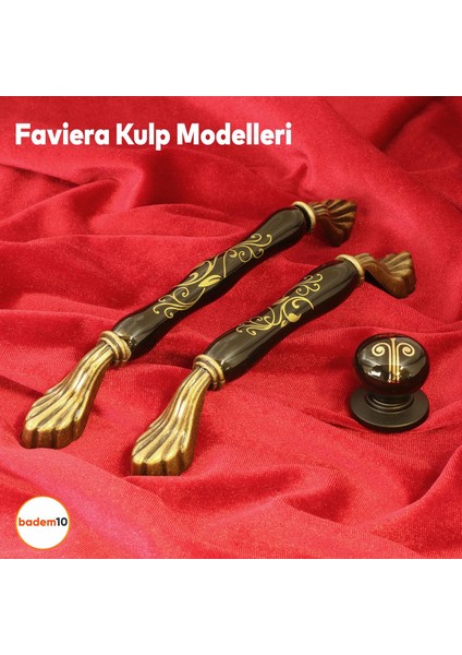 Faviera Lüks Porselen Mobilya Çekmece Dolap Kapak Kulpu Kulbu 160 mm Siyah Antik Sarı modelleri
