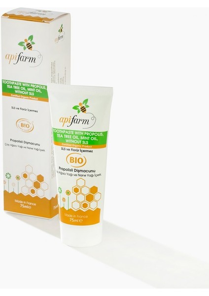 Apifarm Organik Diş Macunu (Propolis, Çay Ağaçı Yağı, Naneli) 75Ml