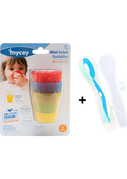 2 'li Beslenme Seti(Mini Bebek Bardakları+Kutulu Silikon Kaşık)