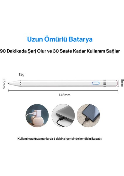 iPhone iPad Android Tüm Cihazlar ile Uyumlu Stylus Hassas Yazı Çizim Kalemi 2. Nesil