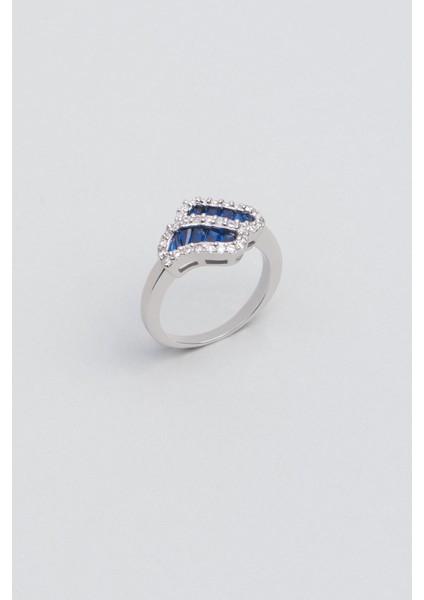 Yakamoz Mavisi 18 Ayar Beyaz Altın Kaplama Gümüş Yüzük