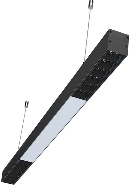 225 cm Mercekli Linear Modern LED Avize Sıva Üstü Sarkıt Armatür Lineer Aydınlatma (Siyah Kasa - 400