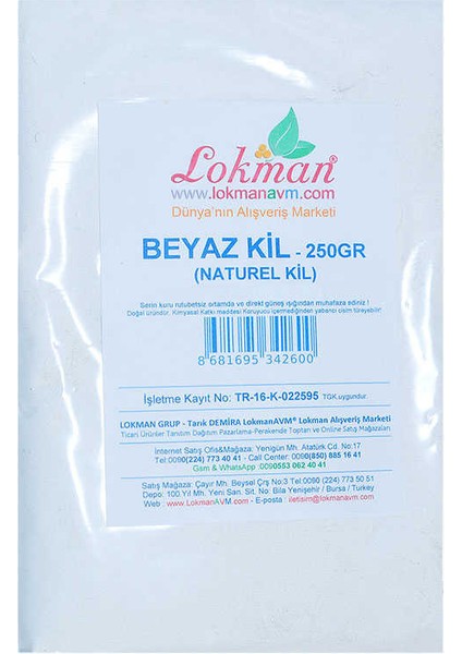 Gizzodo Beyaz Kil Öğütülmüş Doğal Saf Naturel 250 gr Paket