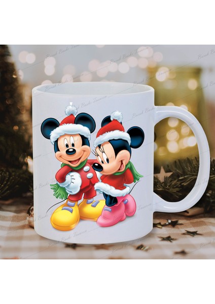 Yılbaşı Noel Temalı Mickey ve Minnie Mouse Baskılı Baskılı Yeni Yıl Hediye Kupa Bardak-Çay-Kahve