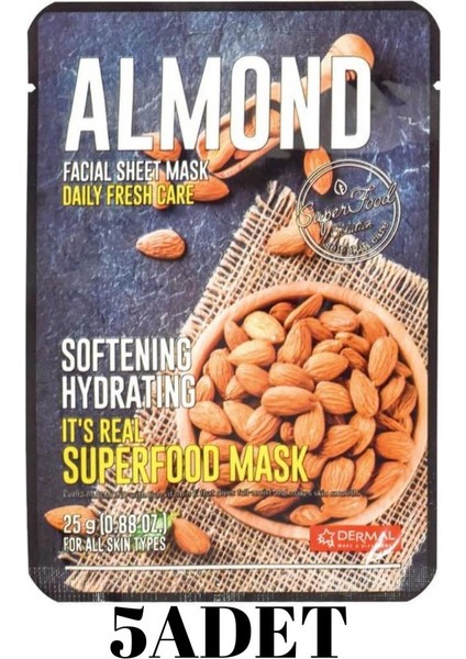 5 Adet Superfood Badem Yüz Maskesi I Nemlendici ve Yumuşatıcı