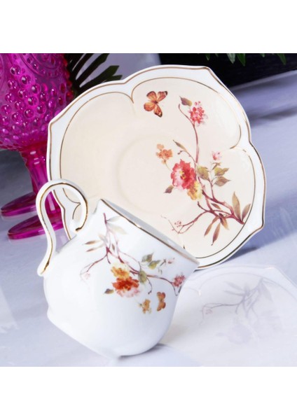 Flower Porselen 6'lı Fincan Takımı Krem Zjn-01