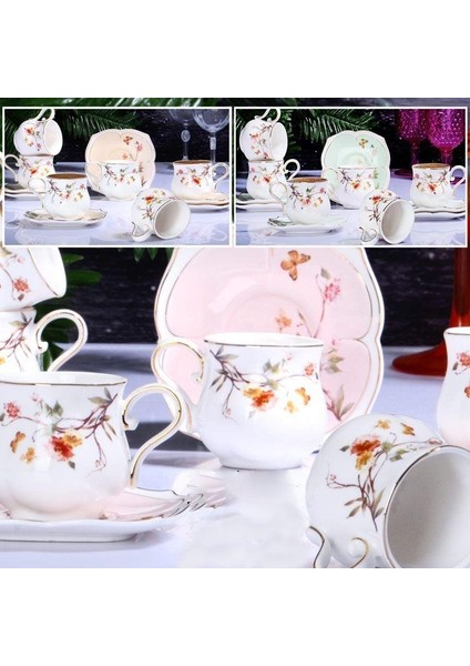 Flower Porselen 6'lı Fincan Takımı Yeşil Zjn-01