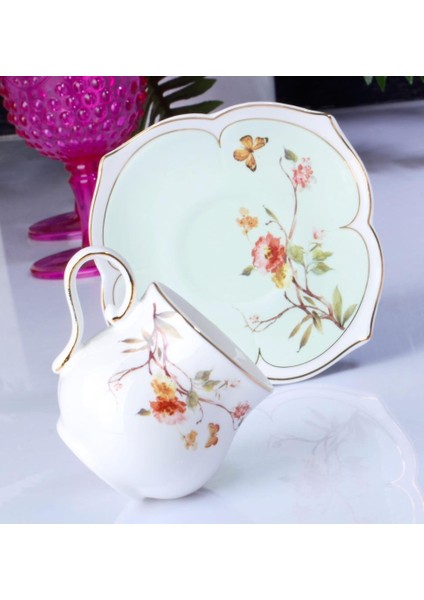 Flower Porselen 6'lı Fincan Takımı Yeşil Zjn-01