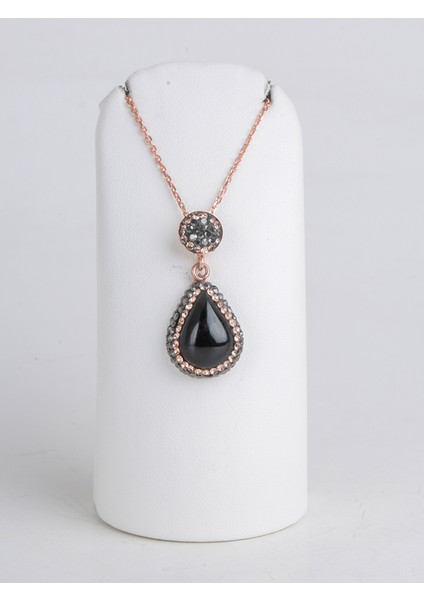 Bayan Kolye Oltu Taşı ve Swarovski Işlemeli