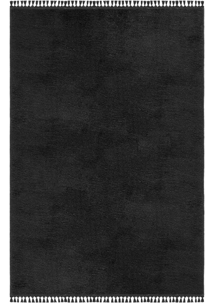 Puffy Ponpon Saçak Peluş Yıkanabilir Siyah Yolluk fırsatları