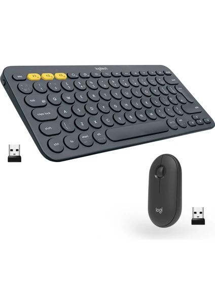 K380 Bluetooth Klavye 920-007586 + M350 Pebble Kablosuz Mouse 910-005718 (Siyah)