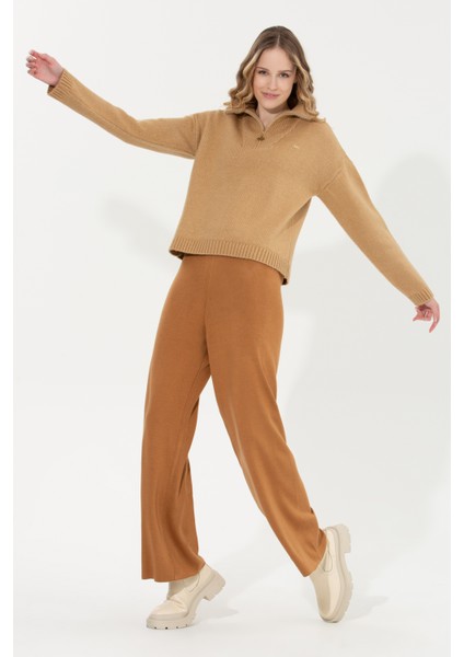 Kadın Camel Melanj Triko Pantolon 50259636-VR122