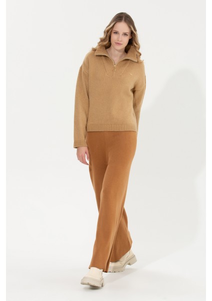 Kadın Camel Melanj Triko Pantolon 50259636-VR122 modelleri