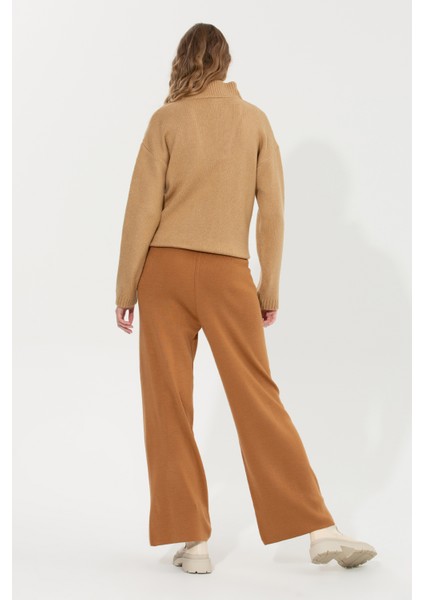 Kadın Camel Melanj Triko Pantolon 50259636-VR122 fırsatları