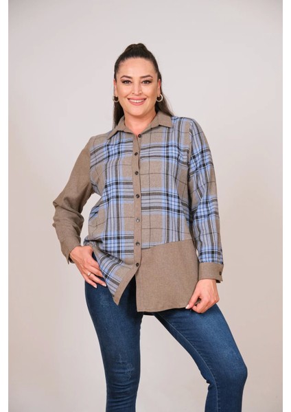 Büyük Beden Ekose Kadın Gömlek