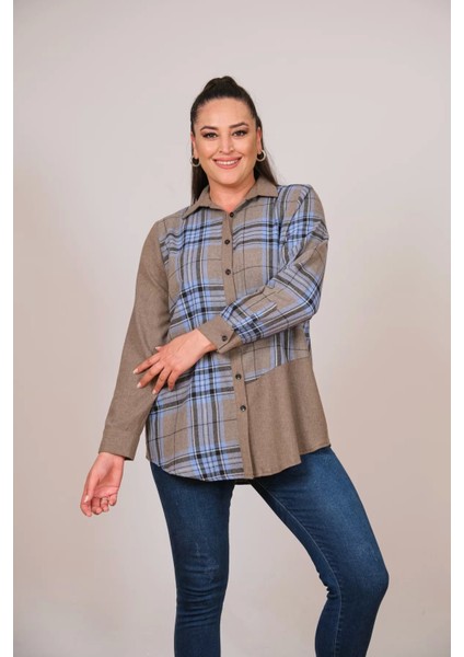 Büyük Beden Ekose Kadın Gömlek