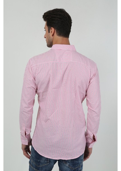 Erkek Kalın Dik Çizgili Uzun Kollu Slim Fit Gömlek Sg-U 21Y-4300599