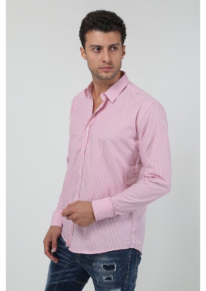 Erkek Kalın Dik Çizgili Uzun Kollu Slim Fit Gömlek Sg-U 21Y-4300599 fiyatları