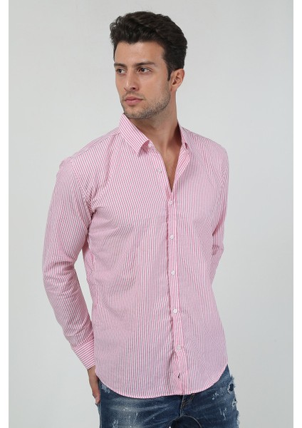 Erkek Kalın Dik Çizgili Uzun Kollu Slim Fit Gömlek Sg-U 21Y-4300599 modelleri