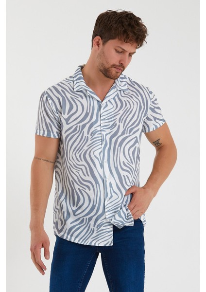 Erkek Kısa Kollu Pamuklu Desenli Slim Fit Apaş Yaka Gömlek 21Y-4300594-09 modelleri