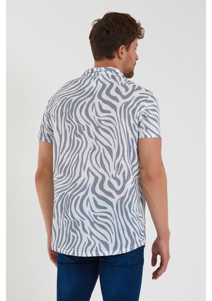 Erkek Kısa Kollu Pamuklu Desenli Slim Fit Apaş Yaka Gömlek 21Y-4300594-09 fırsatları