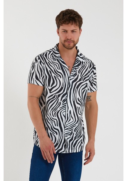 Erkek Kısa Kollu Pamuklu Desenli Slim Fit Apaş Yaka Gömlek 21Y-4300594-09 fiyatları