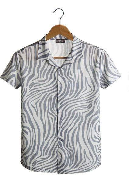 Erkek Kısa Kollu Pamuklu Desenli Slim Fit Apaş Yaka Gömlek 21Y-4300594-06