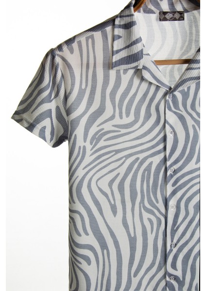 Erkek Kısa Kollu Pamuklu Desenli Slim Fit Apaş Yaka Gömlek 21Y-4300594-06 modelleri