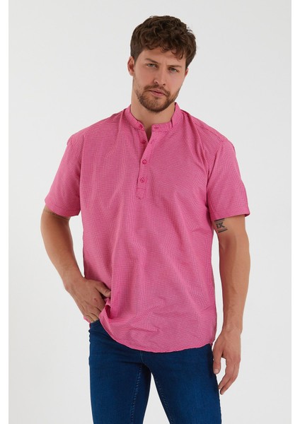 Erkek Koyu Hakim Yaka Yarım Patlı Ekoseli Kısa Kollu Slim Fit Gömlek Sg-K 21Y-4300602-1 fiyatları