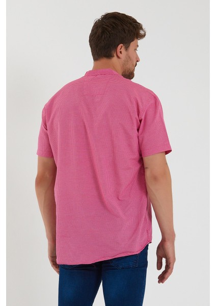 Erkek Koyu Hakim Yaka Yarım Patlı Ekoseli Kısa Kollu Slim Fit Gömlek Sg-K 21Y-4300602-1 fırsatları