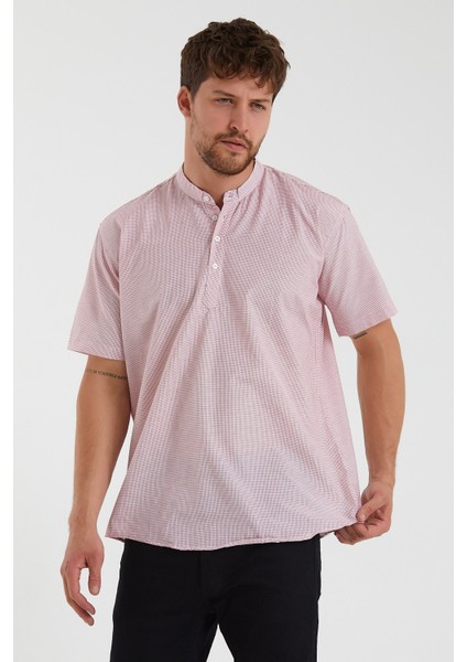 Erkek Hakim Yaka Yarım Patlı Ekoseli Kısa Kollu Slim Fit Gömlek Sg-K 21Y-4300602-1