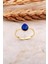 Lapis Lazuli Taşlı Damla Altın Yaldızlı Gümüş Yüzük 3674 1
