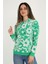 Yeşil &beyaz Çiçek Desenli Kapşonlu Kadın Sweatshirt 1