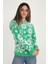 Yeşil &beyaz Çiçek Desenli Kapşonlu Kadın Sweatshirt 2