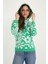 Yeşil &beyaz Çiçek Desenli Kapşonlu Kadın Sweatshirt 3