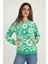 Yeşil &beyaz Çiçek Desenli Kapşonlu Kadın Sweatshirt 4