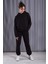 Unisex Siyah Oversize İçi Puflu Kapüşonlu Bol Kalıp Sweatshirt Hoodie 2