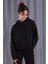 Unisex Siyah Oversize İçi Puflu Kapüşonlu Bol Kalıp Sweatshirt Hoodie 3