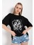Kadın Çizgili Figür Oversize T-Shirt 2