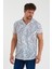 Erkek Kısa Kollu Pamuklu Desenli Slim Fit Apaş Yaka Gömlek 21Y-4300594-09 2
