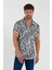 Erkek Kısa Kollu Pamuklu Desenli Slim Fit Apaş Yaka Gömlek 21Y-4300594-09 2