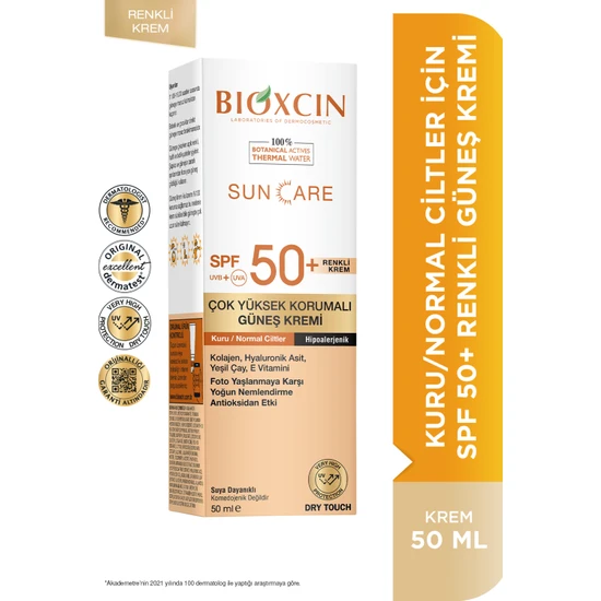 Bioxcin Sun Care Çok Yüksek Korumalı Kuru/normal Ciltler Için Renkli Güneş Kremi 50 ml Spf 50+