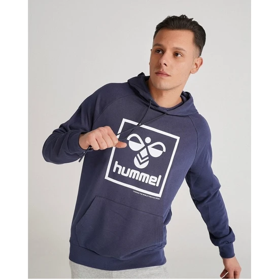 Hummel T-Isam 2.0 Erkek Lacivert Baskılı Kapüşonlu Sweatshirt