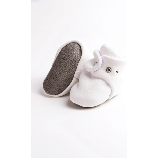 Enjoy Patik Beyaz Organik Pamuk Bebek Patiği , Kaydırmaz Taban , Kreş Ayakkabısı, Ev Botu