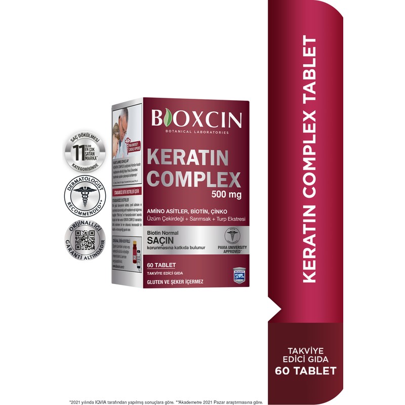Bioxcin Keratin Complex 500 mg 60 Tablet Çinko İçeren Takviye Edici Gıda Normal Saç İçin