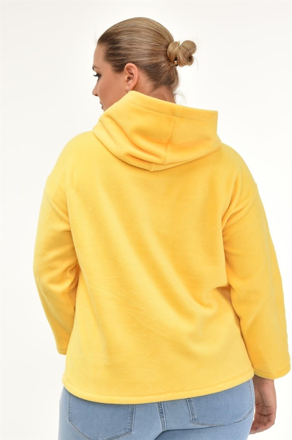 Sea Moda Polar Kumaş Kapüşonlu Sweat-Sarı görsel 5