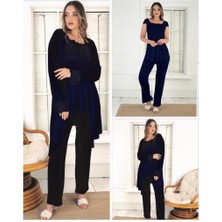 Duchesse 32001 Lacivert Hamile Lohusa 3 Lü Pijama Sabahlık Tk