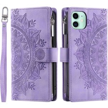 Xstep Case Apple iPhone 11 6.1 İnç Mandala Çiçek Baskılı Pu Deri Telefon Kapağı Birden Ferans Yuvası ile Katlanabilir Stand Fermuar Cep Cüzdan Kılıfı (Yurt Dışından)