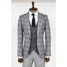 Wessi Ekose Ceketli Gri Slim Fit Takım Elbise