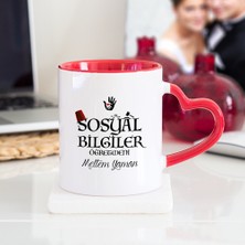 Kişiye Özel Sosyal Bilgiler Öğretmeni Kalpli Kupa Bardak - Kırmızı